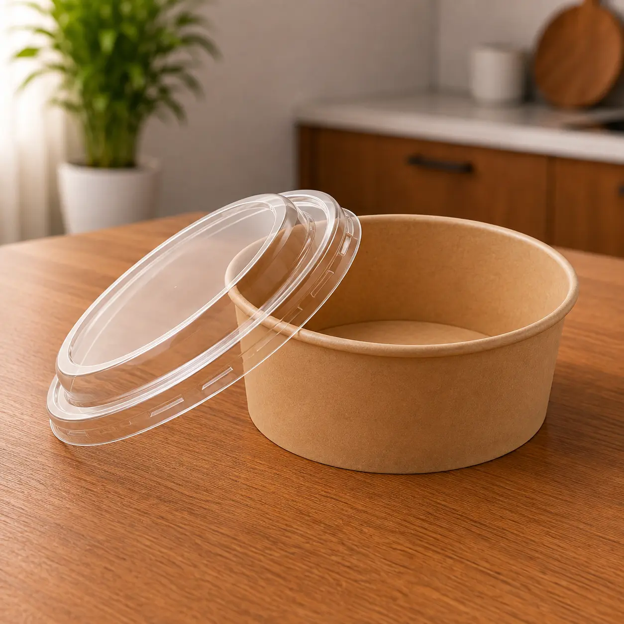 Paper Salad Bowl with PET Lid - Naturomate Bagasse Tableware